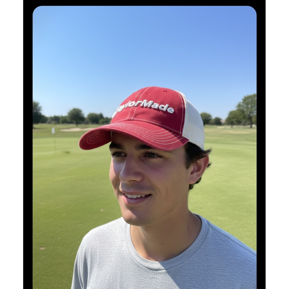 TaylorMade red white embroidered logo golf hat